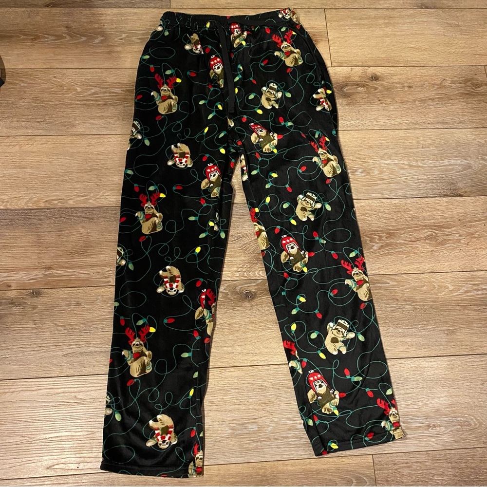 Weatherproof Vintage Christmas Pajama Bottoms Sloths w/ Antlers Christmas Lights